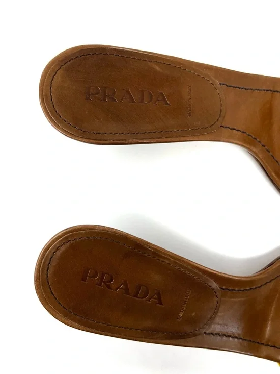 Vintage Prada Green Yellow Crochet Raffia Kitten Heels Slides Sandals 37.5 7.5 - Picture 7 of 10